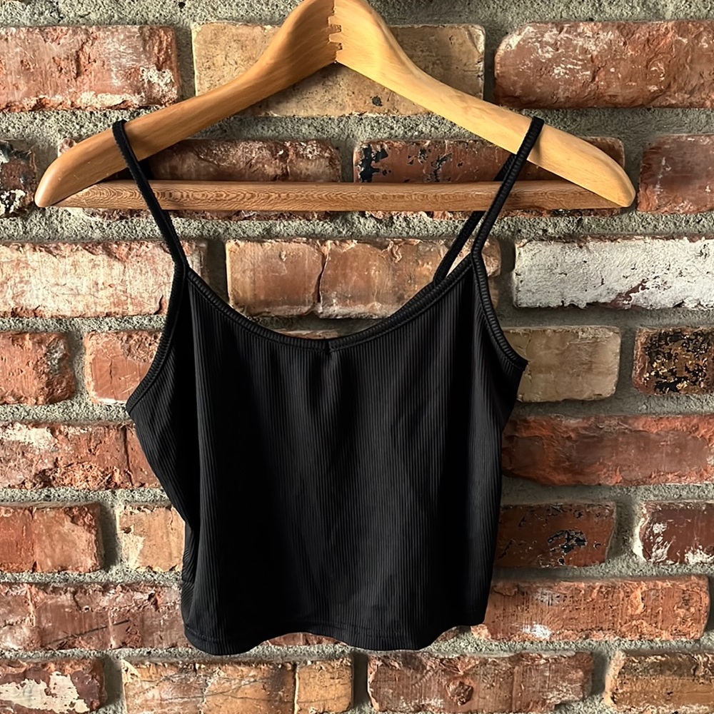 Shein Black Ribbed Cropped Tank Size Large